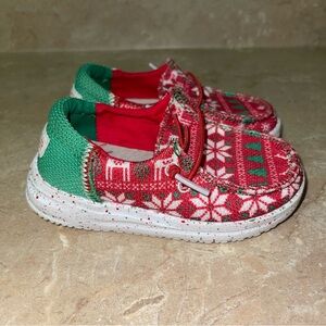Hey Dude Wendy Toddler Jolly Jingle Slip on Shoes Loafers Size K8 Christmas